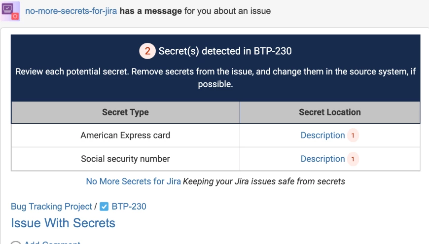 Get notified when new Jira secrets are detected